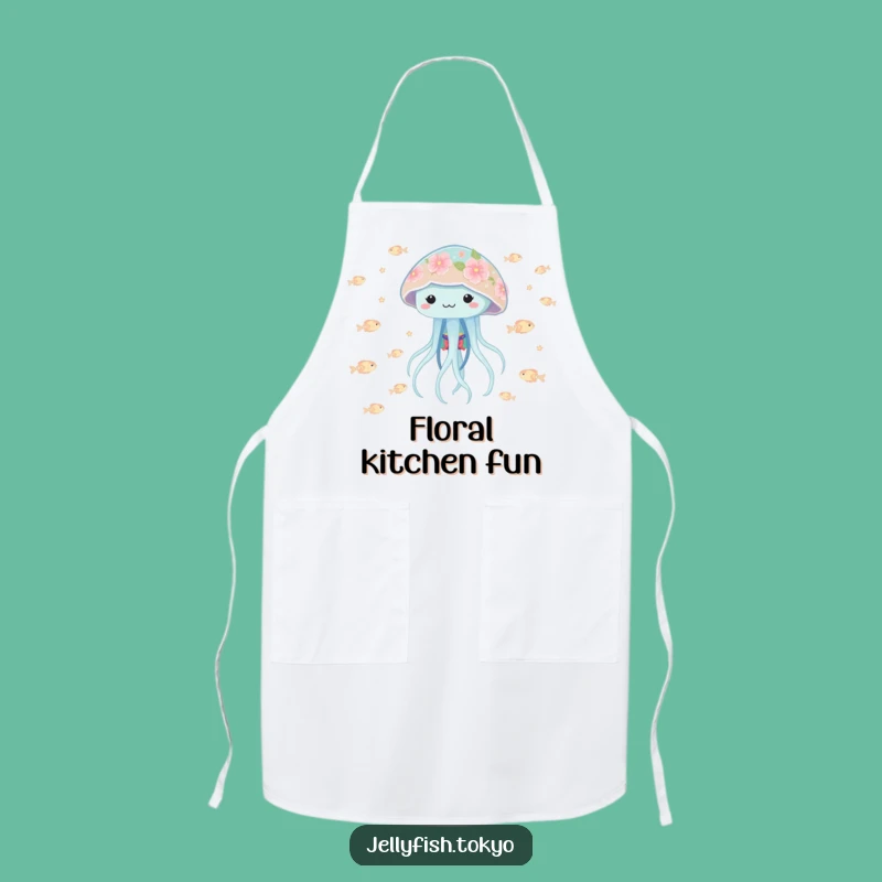 Funny Playful Jellyfish Kimono Apron: Floral Fish Kitchen Gift