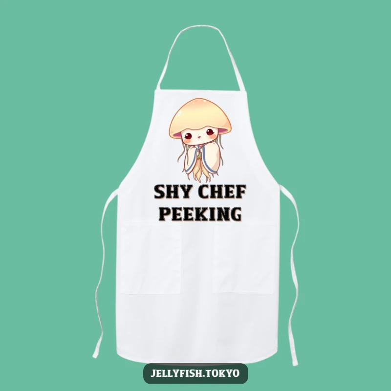 Funny Shy Jellyfish Kimono Apron: Peeking Fan Kitchen Gift