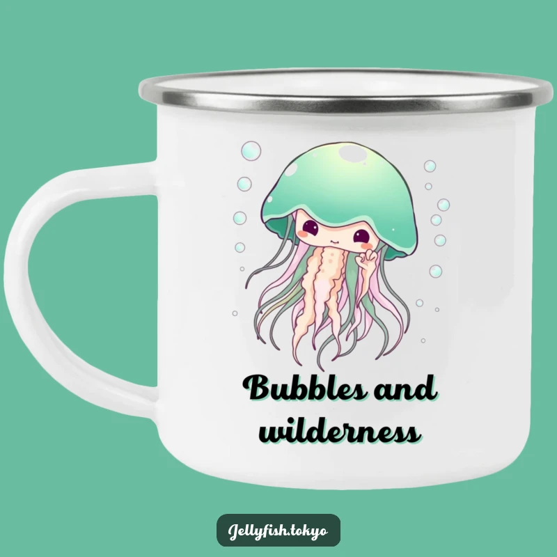Funny Emerald Kimono Jellyfish Camping Mug: Ethereal Adventure Humor