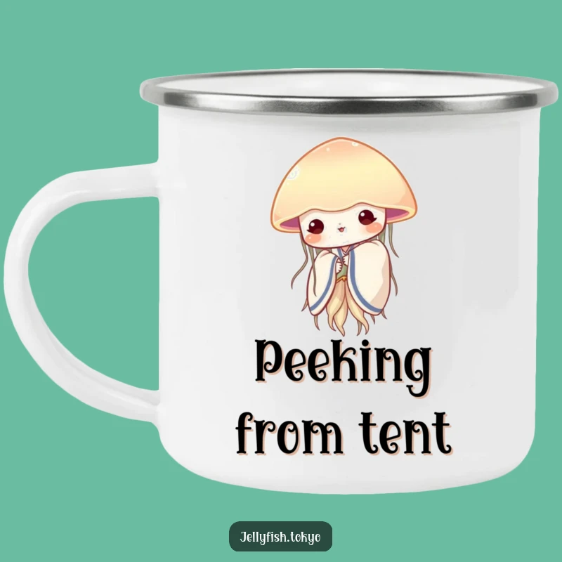 Funny Shy Jellyfish Kimono Camping Mug: Peeking Fan Outdoor Gift