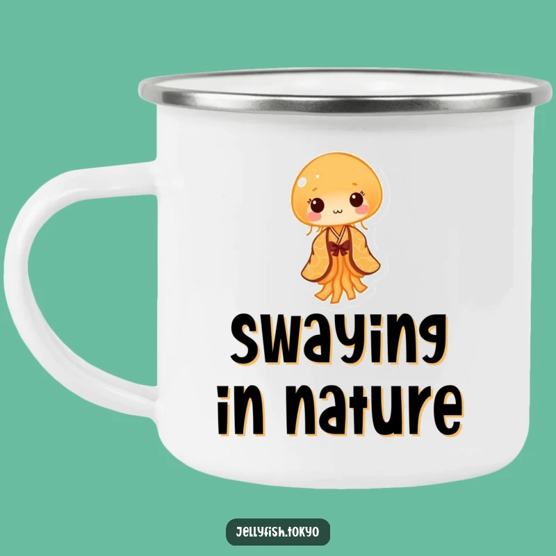 Funny Orange Kimono Jellyfish Camping Mug: Tiny Adventure Humor