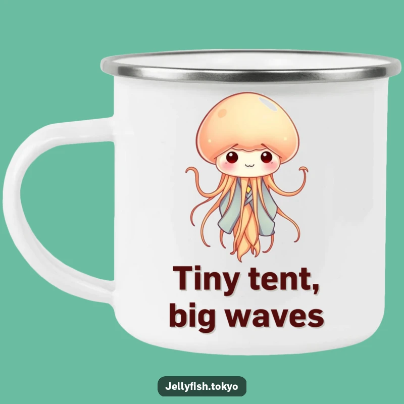 Funny Tiny Jellyfish Kimono Camping Mug: Ribbon Tentacles Outdoor Gift