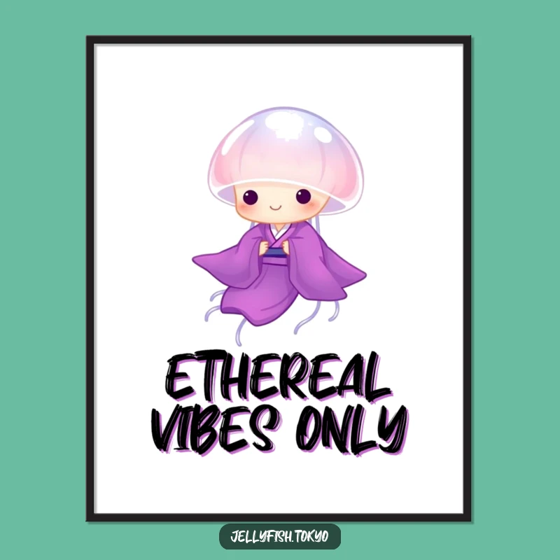 Funny Purple Kimono Jellyfish Digital Art: Graceful Humor for Your Walls