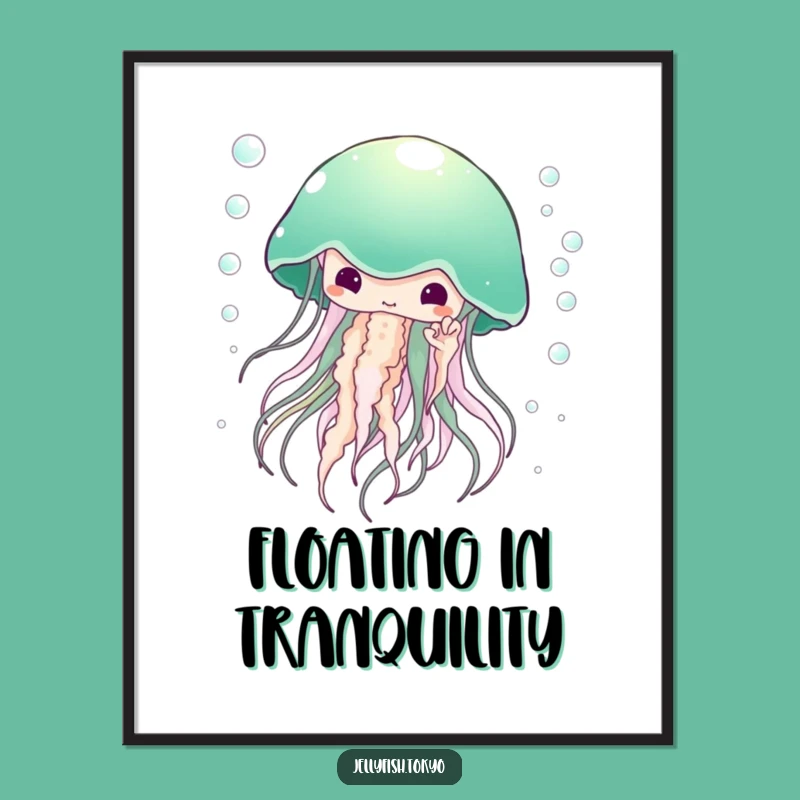 Funny Emerald Kimono Jellyfish Digital Art: Ethereal Ambiance for Walls