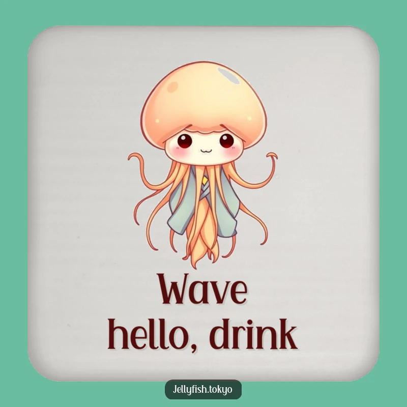 Funny Tiny Jellyfish Kimono Coaster: Ribbon Tentacles Table Gift