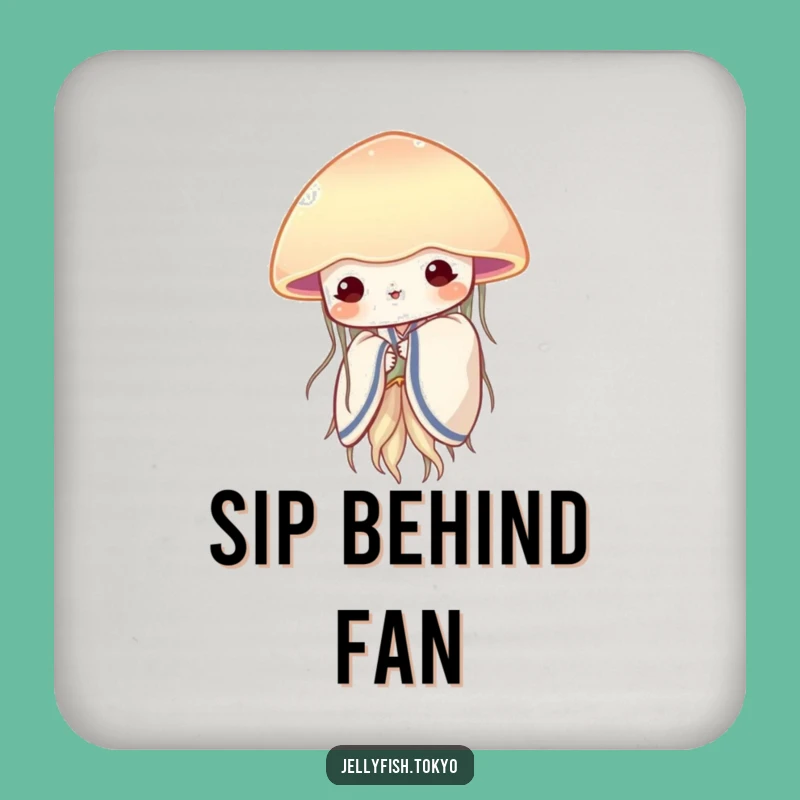 Funny Shy Jellyfish Kimono Coaster: Peeking Fan Table Gift