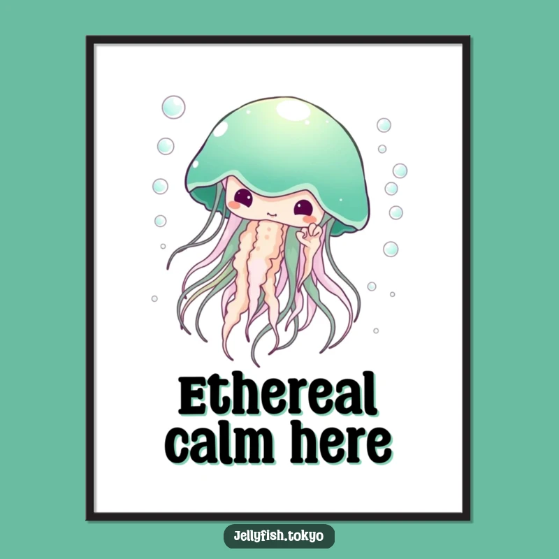 Funny Emerald Kimono Jellyfish Poster: Ethereal Art for Humorous Spaces