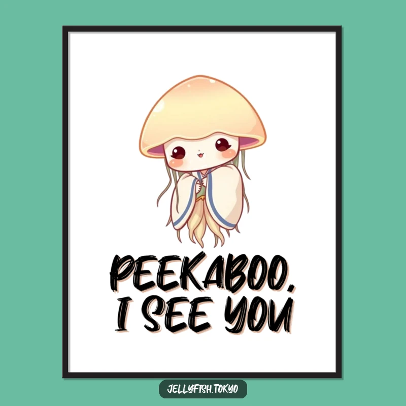 Funny Shy Jellyfish Kimono Poster: Peeking Fan Wall Art Gift