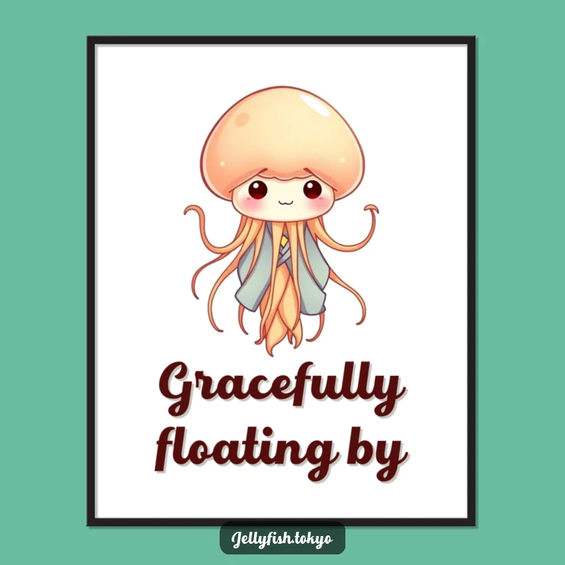Funny Tiny Jellyfish Kimono Poster: Ribbon Tentacles Wall Art Gift