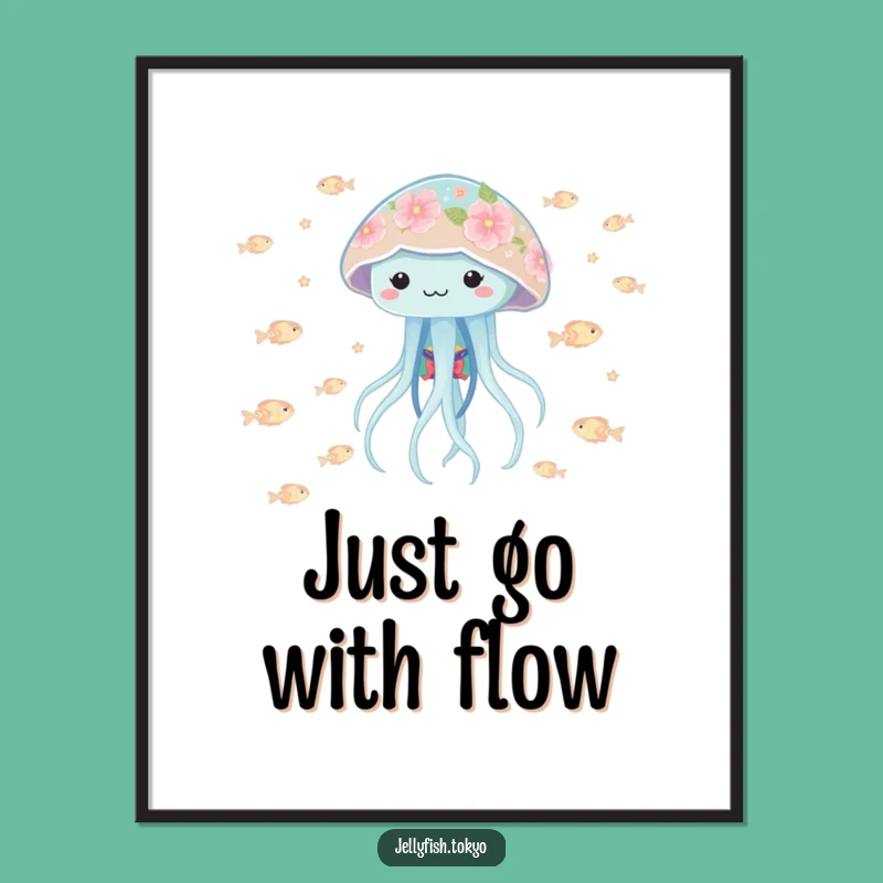 Funny Playful Jellyfish Kimono Poster: Floral Fish Wall Art Gift
