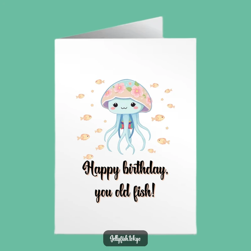 Free Printable Birthday Card: Playful Jellyfish Floral Kimono Funny Gift