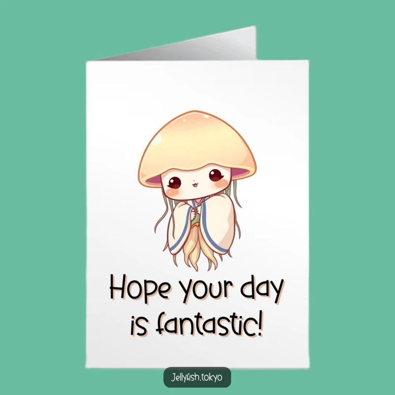 Free Printable Birthday Card: Shy Jellyfish Kimono Funny Downloadable Gift