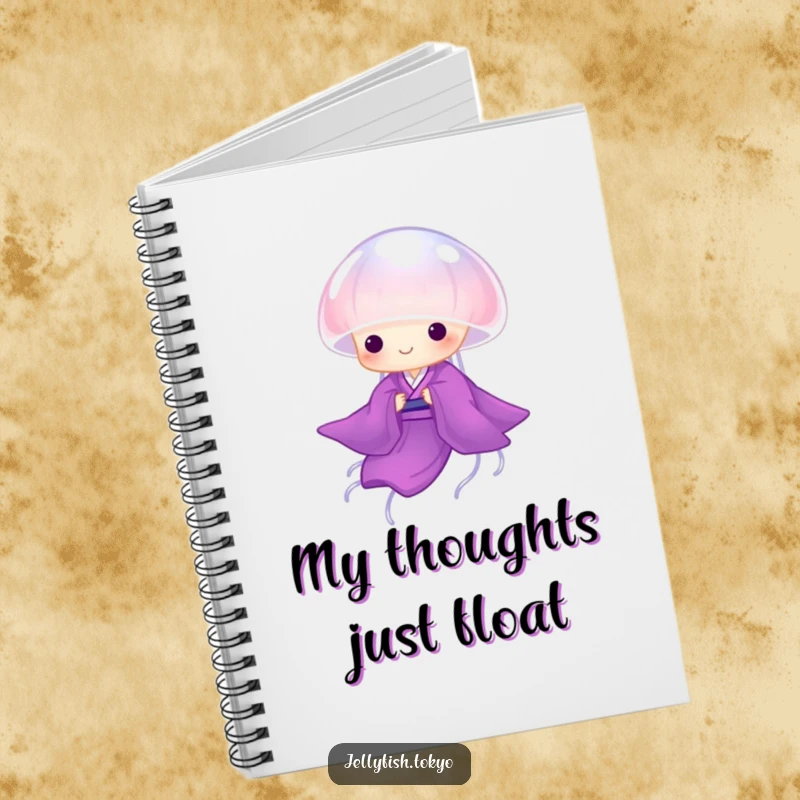 Funny Notebook: Translucent purple kimono jellyfish gracefully drifting, perfect for humorous note-taking.